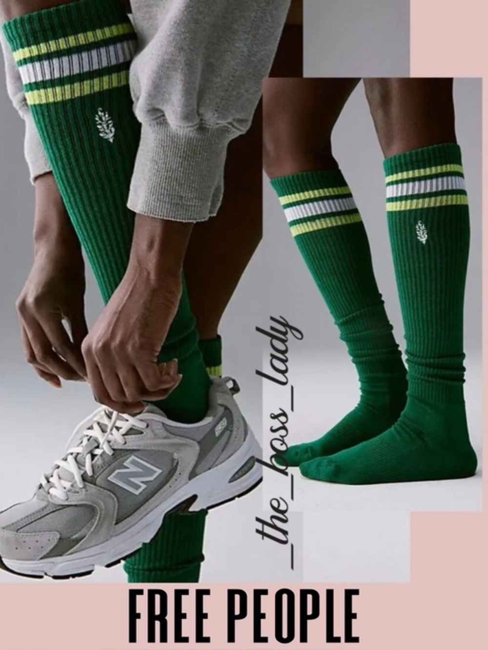 Free People knee high socks ribbed embroidered buti logo striped